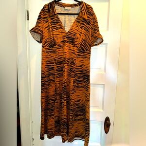 ASOS Design Curve Orange and Black Animal Print Tea Dress with side slit